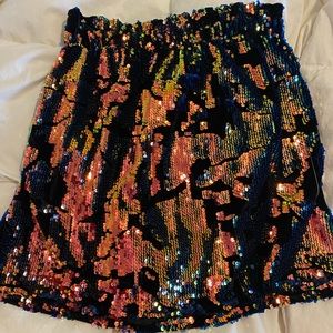 Zara NWT a blue/orange sequin velvet miniskirt M